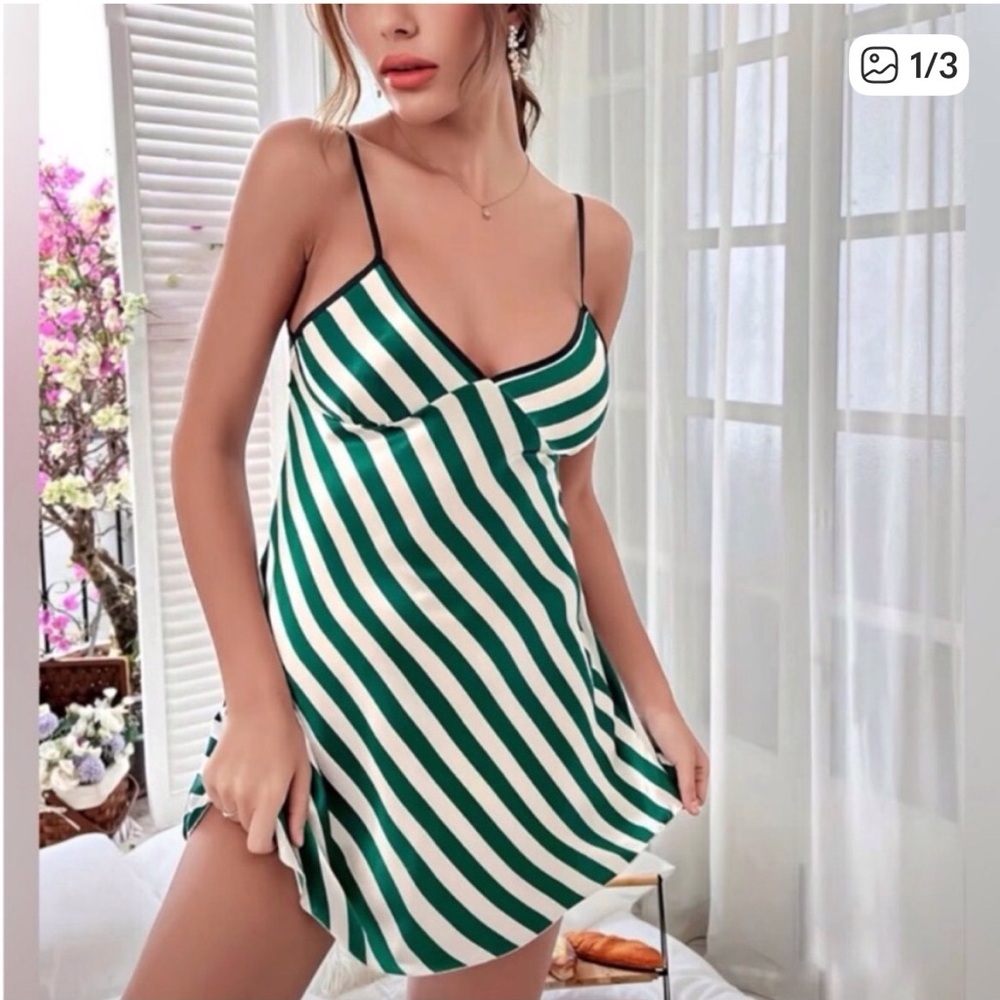Gorgeous Green Striped Nightie Lingerie